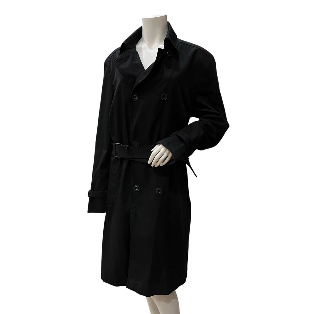 HUGO Hugo Boss Men's Black Double Breasted Belted Trench Coat Jacket